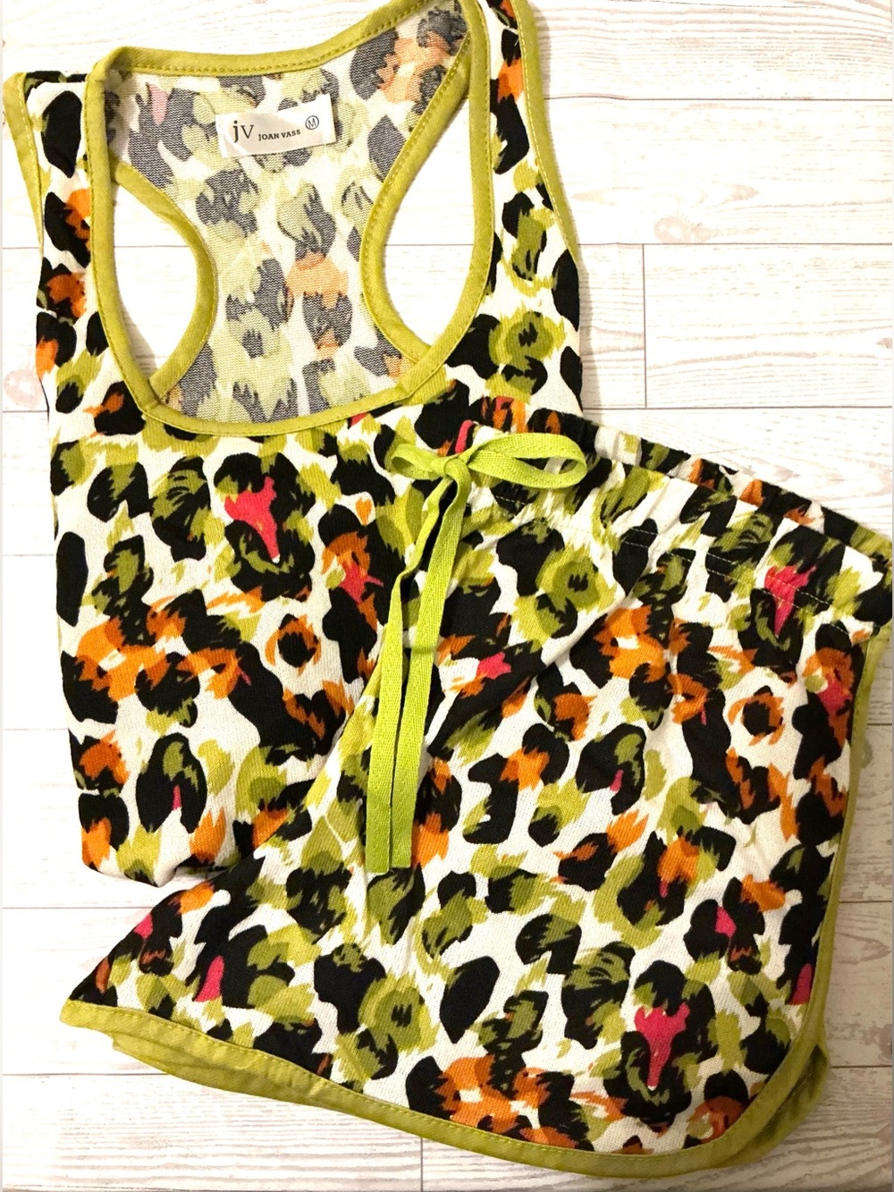 Joan Vass Olive Multi Leopard-Print Sleep Tank & Shorts Set